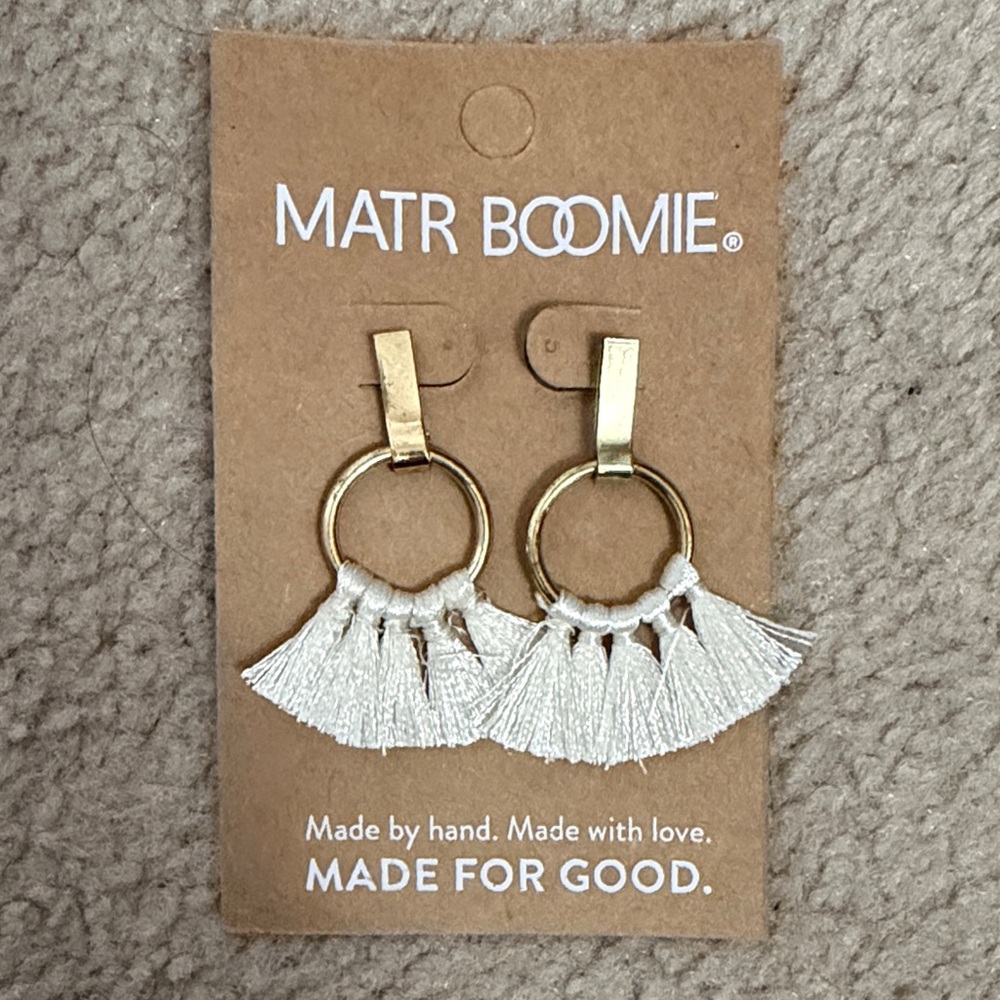 Matr Boomie White Tassel Earrings